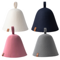 Four merino wool sauna hats in a grid: cream and navy above, pink and gray below